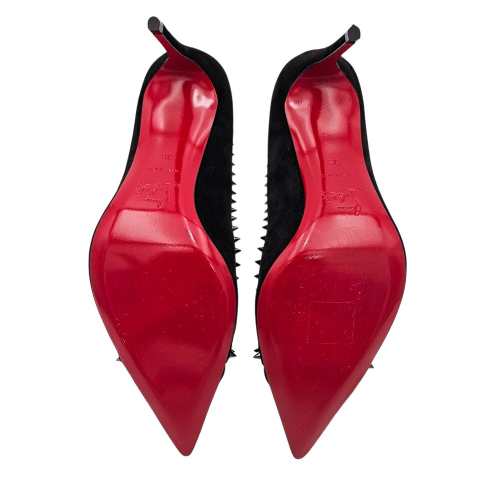 Christian Louboutin Duvette Spikes 85 Heel Pump Black Suede Patent Size 38 US 8 - Picture 12 of 14